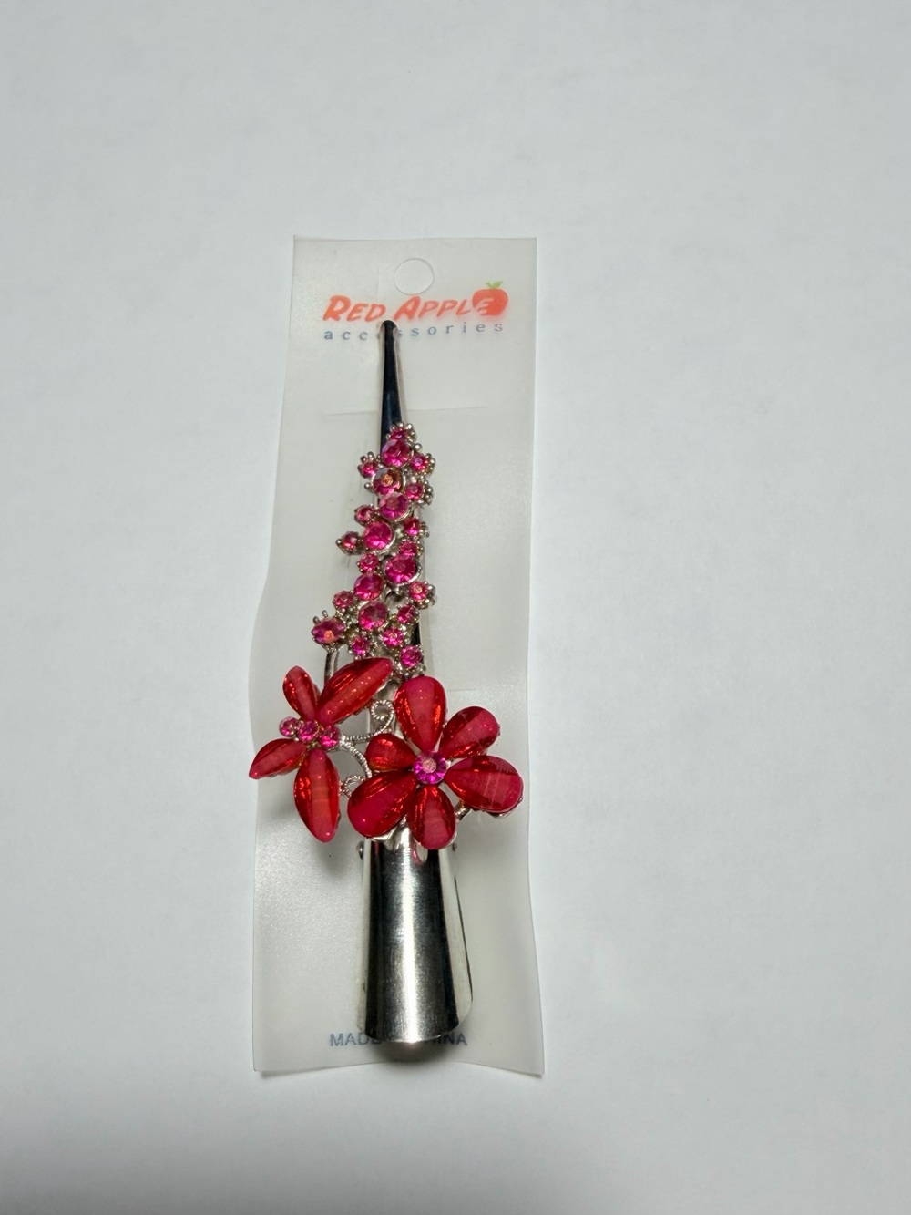 Apple Hot Pink Floral Crystal Barrette - Picture 2 of 2